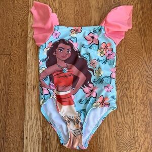 Disney Moana swimsuit one piece ruffle sleeves w/ flowers sz 3T girl/kids!